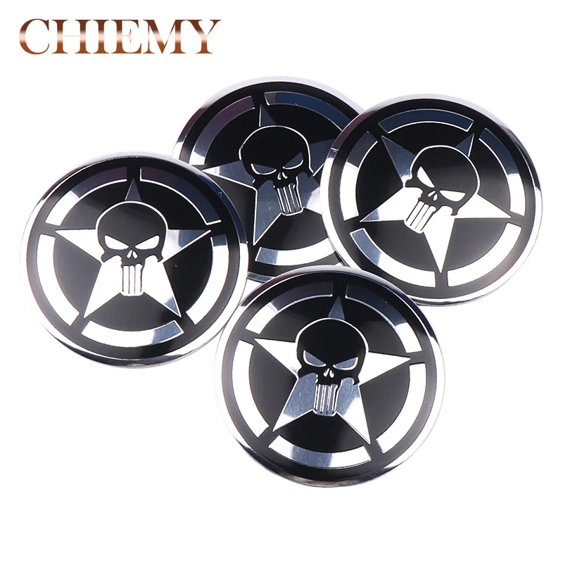 

4PCS car-styling Aluminium Pentacle Five-pointed Star Skulls Punisher Creative Decals Wheel Hub Center Caps Emblem Wheel Sticker