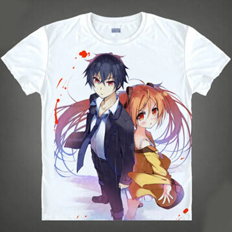 New Anime Black Bullet Cotton T-Shirt Satomi Rentaro Cosplay Short Sleeve O-Neck T Shirt Aihara Enju Tops Tees | Мужская одежда