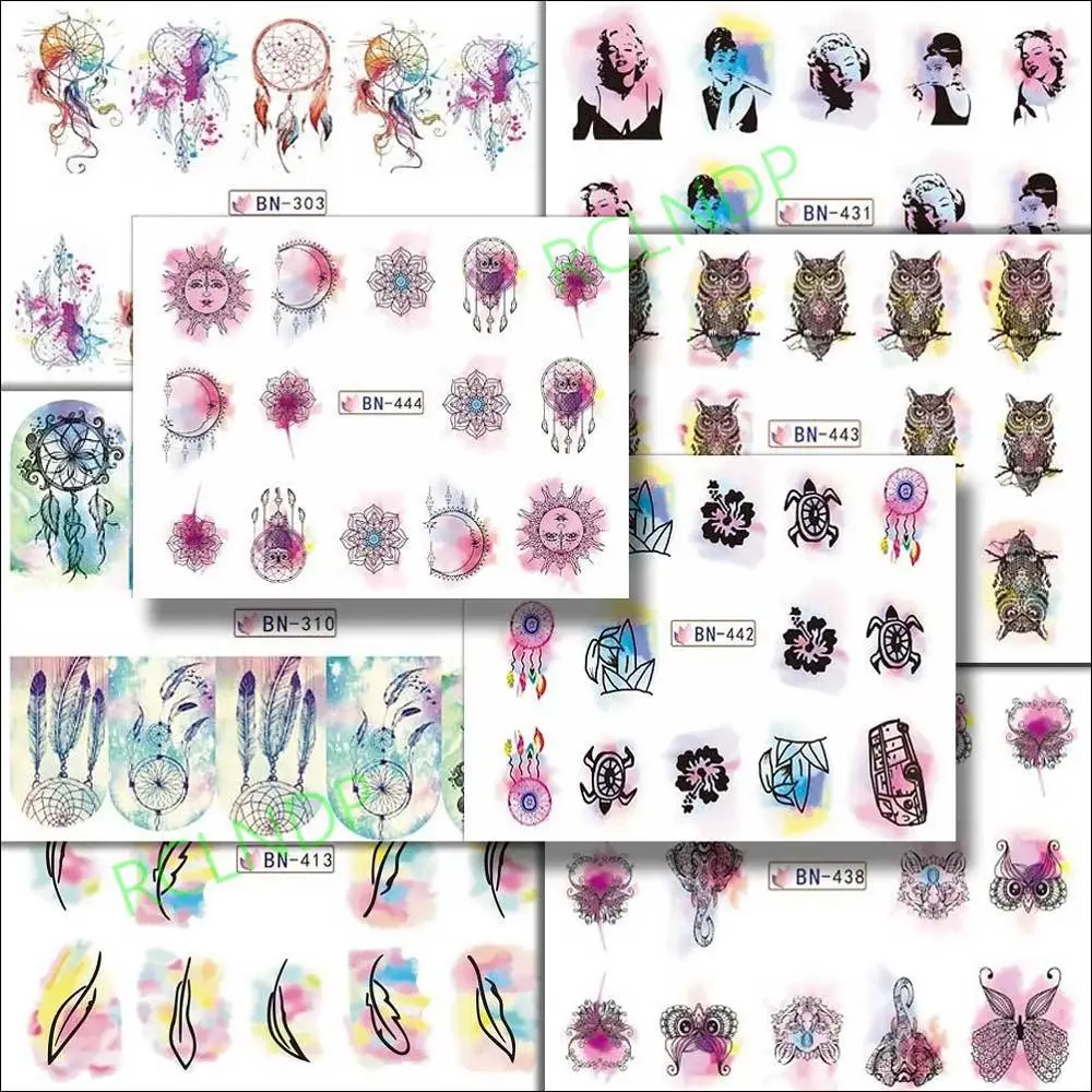 Воды Наклейка для ногтей украшения искусства ползунок Тигр кролик крупного рогатого скота олень бабочки акварель дизайн этикета лак аксессуары 7 - Цвет: Черный
