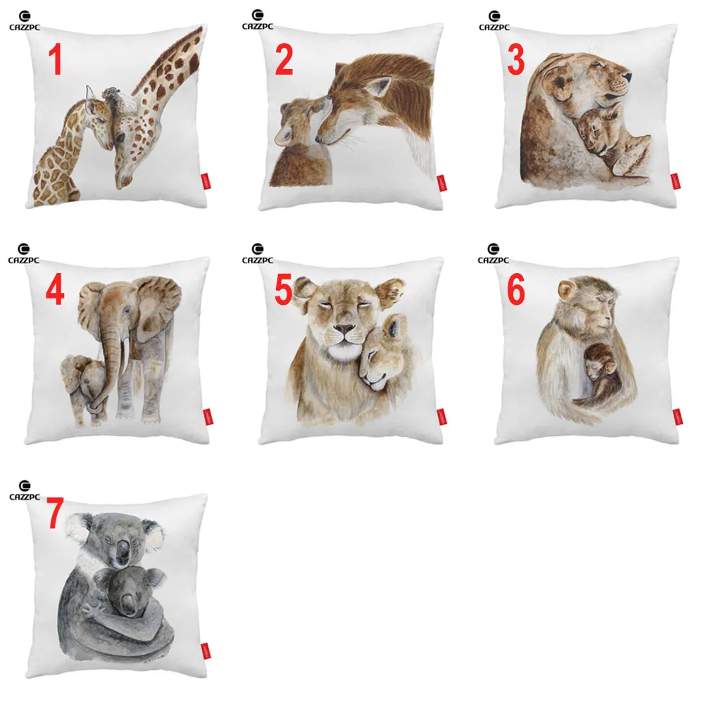 

Watercolor Art Motherhood Leopard Giraffe Koala Portrait Print Decorative Pillowcase Cushion Covers Sofa Chair Home Decor