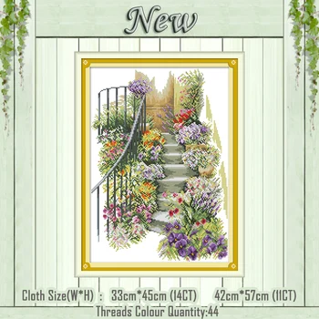 

Flower stairs colourful painting decor counted printed on the canvas DMC 11CT 14CT kits Cross Stitch embroidery needlework Sets