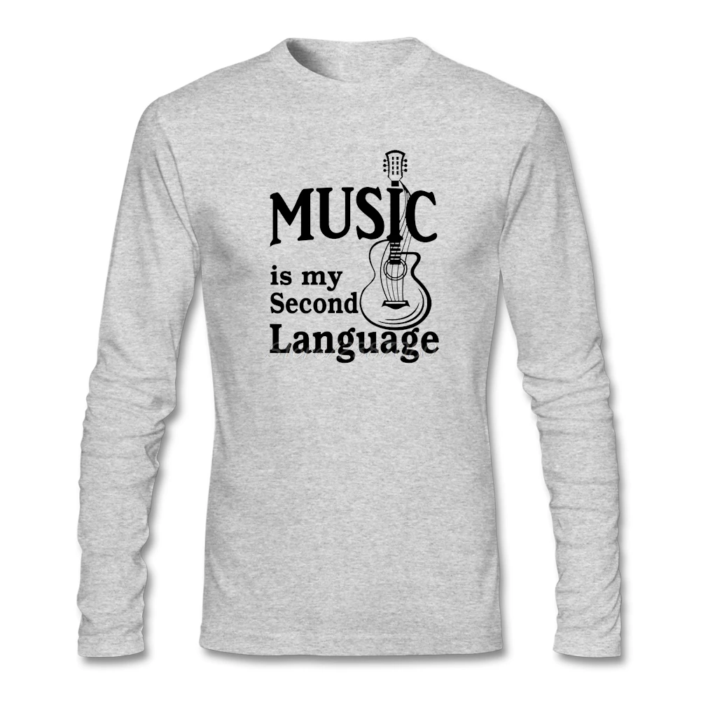 Футболка с надписью «Music is My Second language» брендовая одежда для хипстеров с длинными рукавами, хлопковые футболки с круглым вырезом для мальчиков