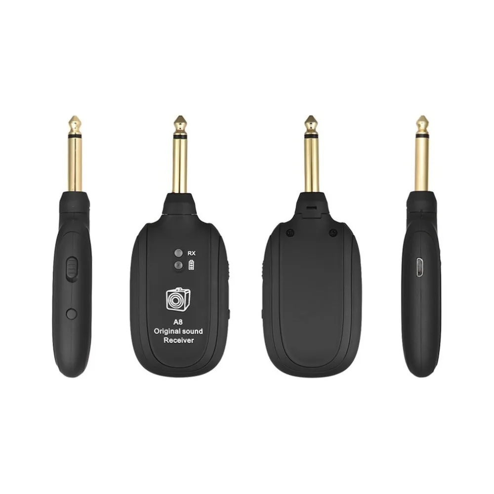 UHF Wireless Guitar Transmitter Receiver System Built-in Rechargeable Battery 50M Transmission Range for Electric Guitar Bass