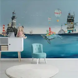 Пользовательские обои скандинавский акварельный Средиземноморский океан КИТ детская комната украшение стены-высококачественный