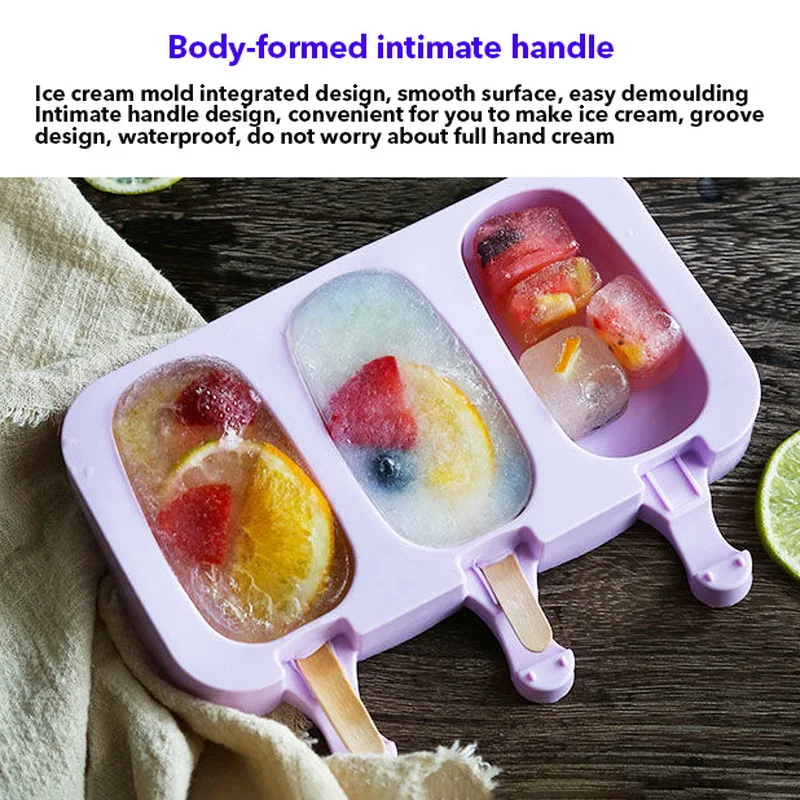 1Pcs Homemade Food Grade Silicone Ice Cream Molds Reusable Ice Cream Tray Popsicle Molds With 50 Wood Sticks For Summer