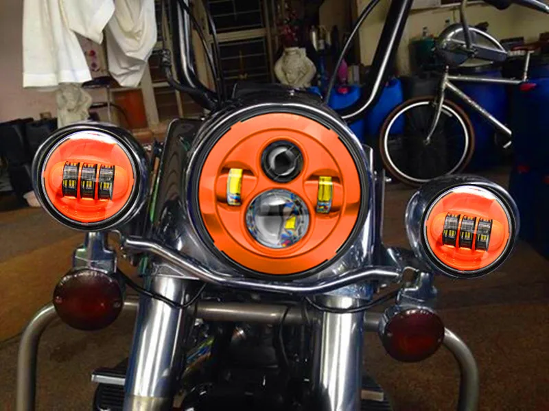 Marloo Оранжевый 7 дюймовый светодиодный светильник с 4," передает туман светильник Набор для мотоциклов