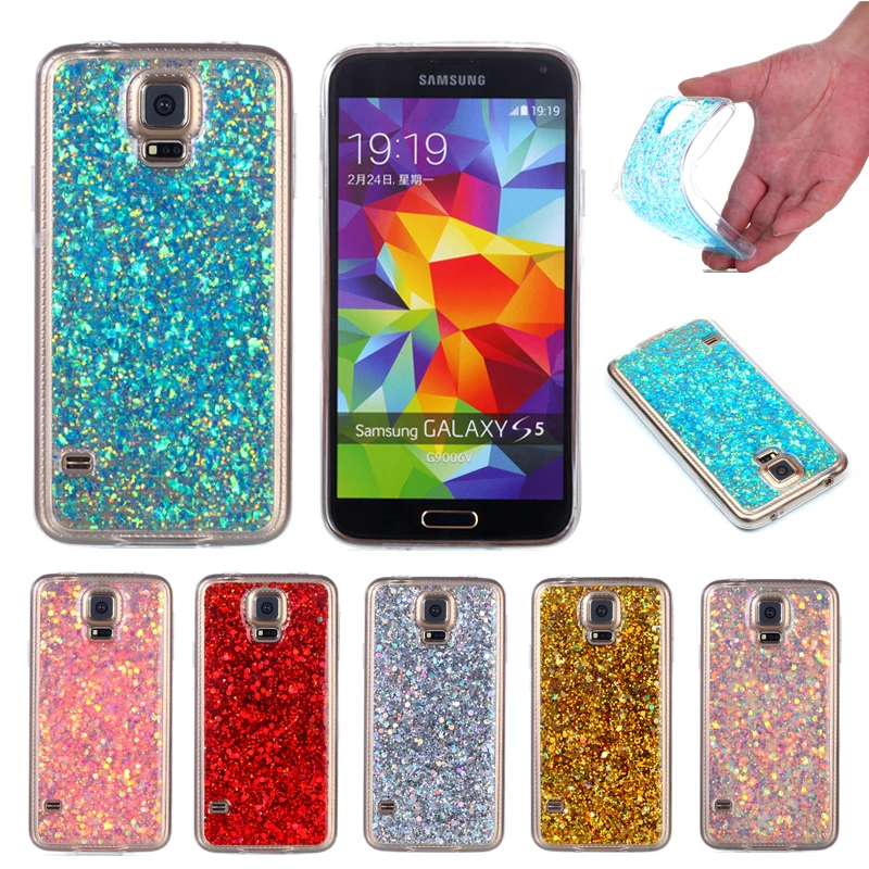 

For Samsung S5 G900 Colored Shining Case Soft Silicone TPU Frame with Shiny Glitter Back Cover Case for Samsung Galaxy S5 G900f