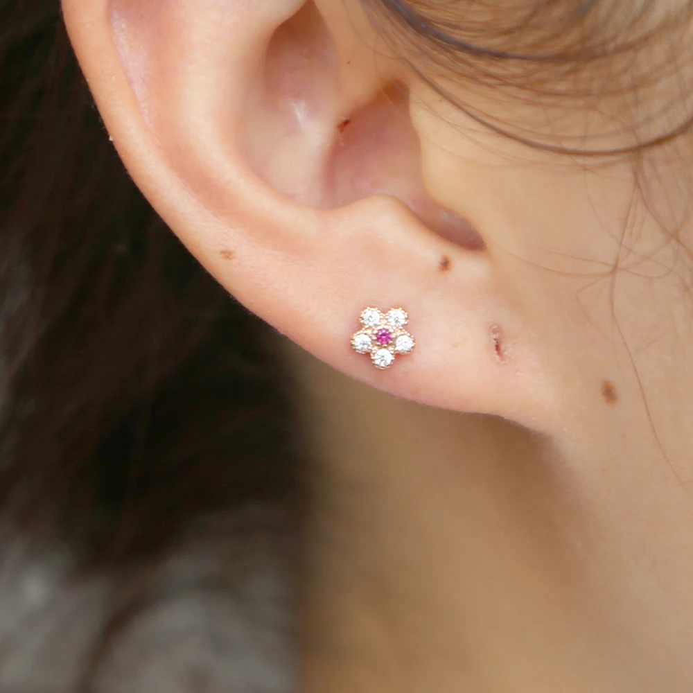 CZ Cherry Blossom Studs Tiny Floral Petite Flower Petal Star Earrings –  Doviana