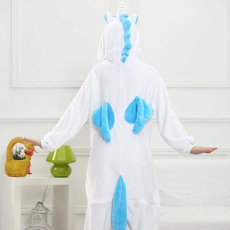 Kigurumi Onesie Adult Women Animal Blue Unicorn Cosplay Costume Kid Soft Nightgown Jumpsuit For Girl Disguise Onepiece Pyjama