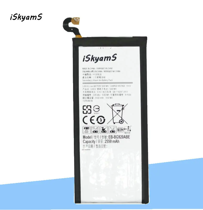ISkyamS 1x2550 мАч EB BG920ABE сменный литий ионный аккумулятор для Samsung Galaxy S6 G9200 G920i G920f G920A