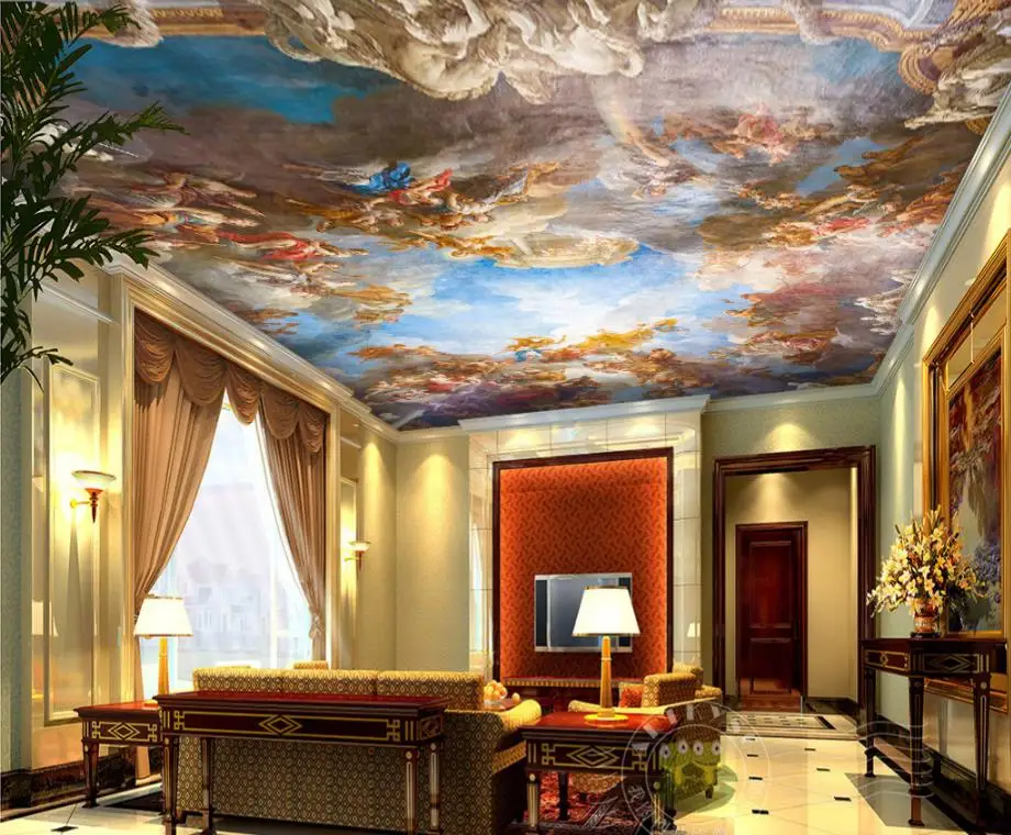 Us 13 6 61 Off European Wall Papers Home Decor 3d Ceiling Wallpaper Blue Sky And White Clouds Wall Murals For Living Room Ceiling Tiles In