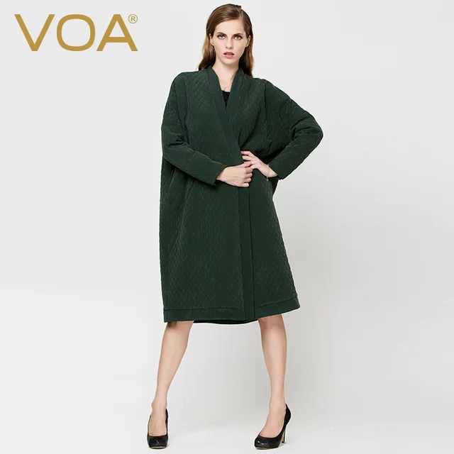 Cheap VOA European and American female thick loose long sleeve parkas dark green long  high-end heavy silk straight cotton coats M636