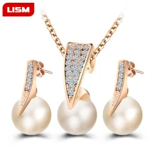 Fashion Imitation Pearl Jewelry Sets Rhinestone Zircon Gold Color Necklace Sets for Women Bridal Wedding Water Drop Earrings vivilady fashion jewelry sets huge imitation pearl rhinestone necklace bangle earrings rings statement women vogue wedding gifts
