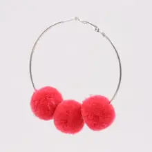 1 пара, цветные серьги с тройным помпоном, большие серьги-кольца для женщин, аксессуары, массивные ювелирные изделия для ушей