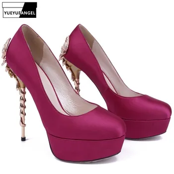 

2019 New Womens Round Toe Wedding Shoes Slip On High Quality Brand Platform Female Shoes Fashion High Heel Shoes Red Plus Size