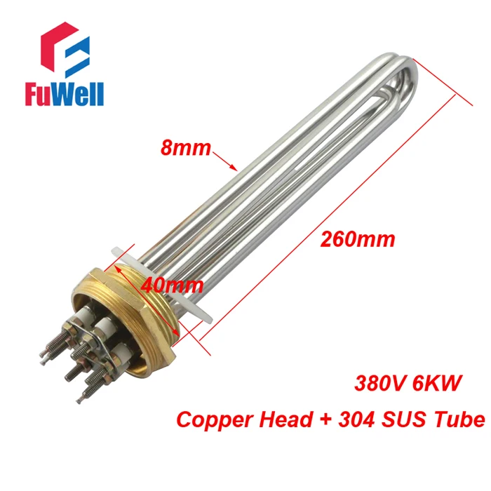 Электрический водонагреватель элемент для бака DN32, 1,2 дюйма, 40 мм 220 В 380 в 304 нержавеющая сталь(новое поступление - Цвет: 260mm 6KW 380V