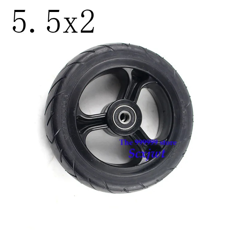 

Free Shipping Solid wheels 5 inch 5.5x2 wheel with good quality Nes carbon fiber scooter solid tire with alloy rim tires dolly