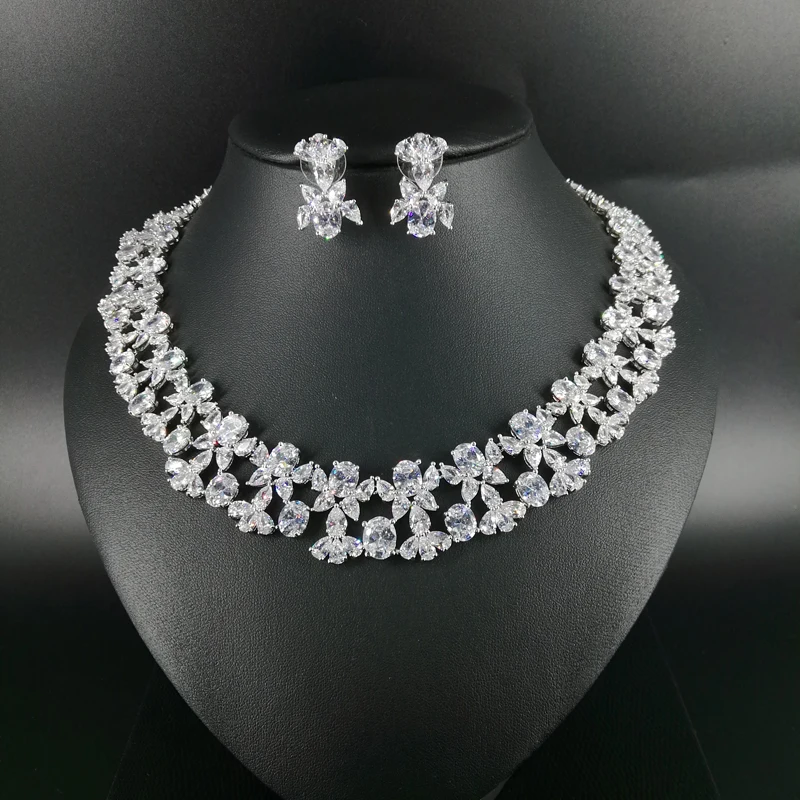 

2018 new fashion luxury romantic crystal CZ zircon necklace earring set,wedding bride banquet dressing jewelry set free shipping