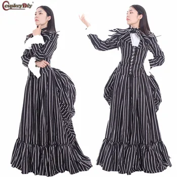 

Movie The Nightmare Before Christmas Jack Skellington Cosplay Halloween Costume For Adult Women Medieval Vintage Dress One Color