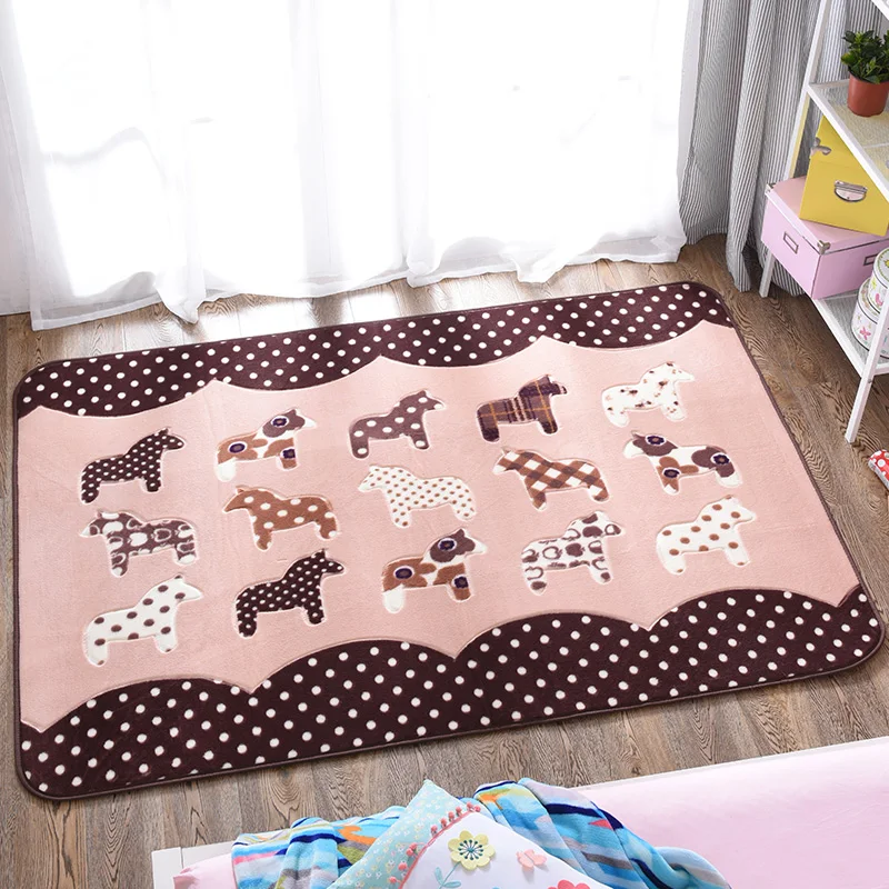 

Children's Bedroom Living Room Carpet Cartoon Cute Pony Rug Coral Velvet Anti-slip Mat Baby Crawling Mat Decorative Floor Mat