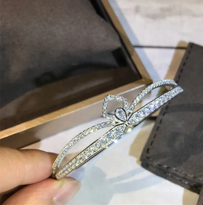 

Hot famous brand jewelry crown bracelet cz zircon stone liens love bangle S925 silver france pairs jewelry
