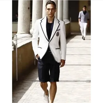 

Summer Stylish White Men Suit Short Black Pant Casual Suits For Man 2 Piece Tuxedo Terno Masculino Blazer Dress (Jacket+Pant)
