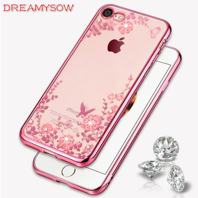 Bling Diamond Flower Plating Crystal Case For iPhone XS Max XR X 6S 6 7 8 Plus 5S SE 5 Shiny Clear Soft TPU Phone Covers Cases