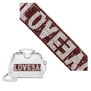 

5yard Hot Fix Red White Iron on Applique Beaded LOVE Crystal Rhinestone Patches Trimming for Bridal Belts Shoes Bags Decorated