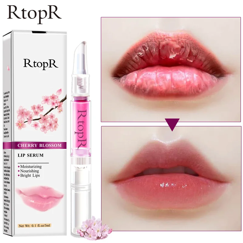 

RtopR Cherry Blossom Lip Serum Reduce Lip Fine Line Essence Lip Mask Dry Crack Peeling Repair Lip Moisturizing Beauty Care TSLM1