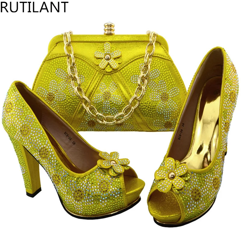 

African Shoe and Bag Set Decorated with Rhinestone Party Luxury Sandals Women Shoe and Bag Set for Party In Women Buckle Strap