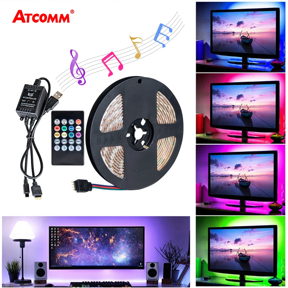 USB RGB Светодиодные ночные светильники с музыкальным управлением 5 В SMD 5050 1 м 2 3 4
