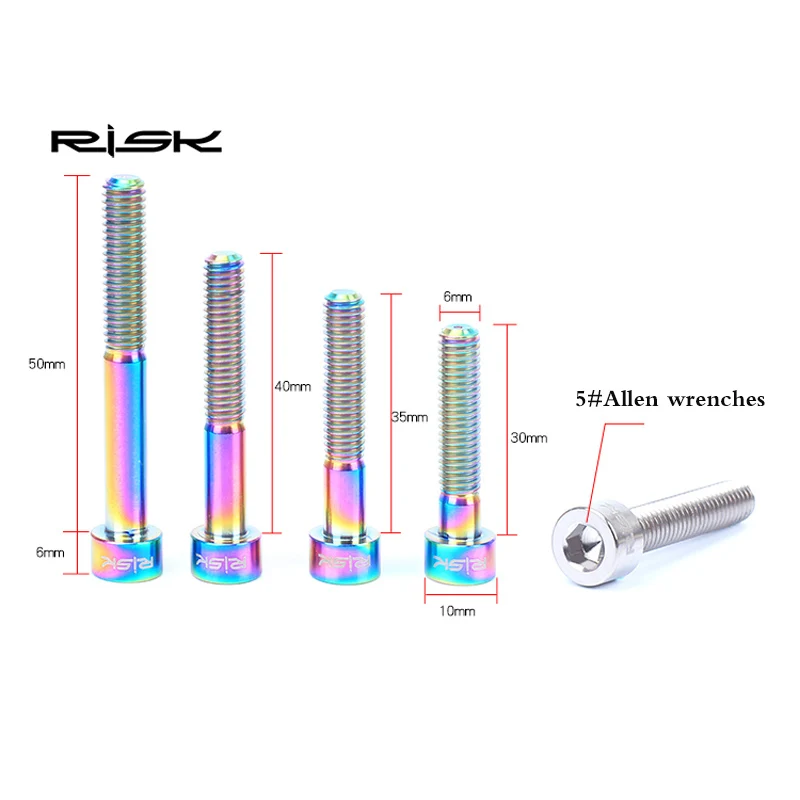Риск 1 шт. M6* 30/35/40/50 мм велосипедная рулевая колонка болты TC4 Титан сплав Винты Горный Дорожный велосипед Велоспорт болты 3 цвета