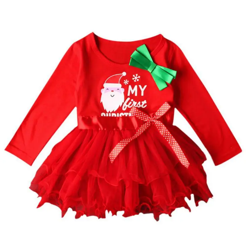 Baby Christmas Clothes 2017 Cartoon Baby Girls Lace Vestidos Kids Children Cotton Baby Tutu Princess Dress For Girl