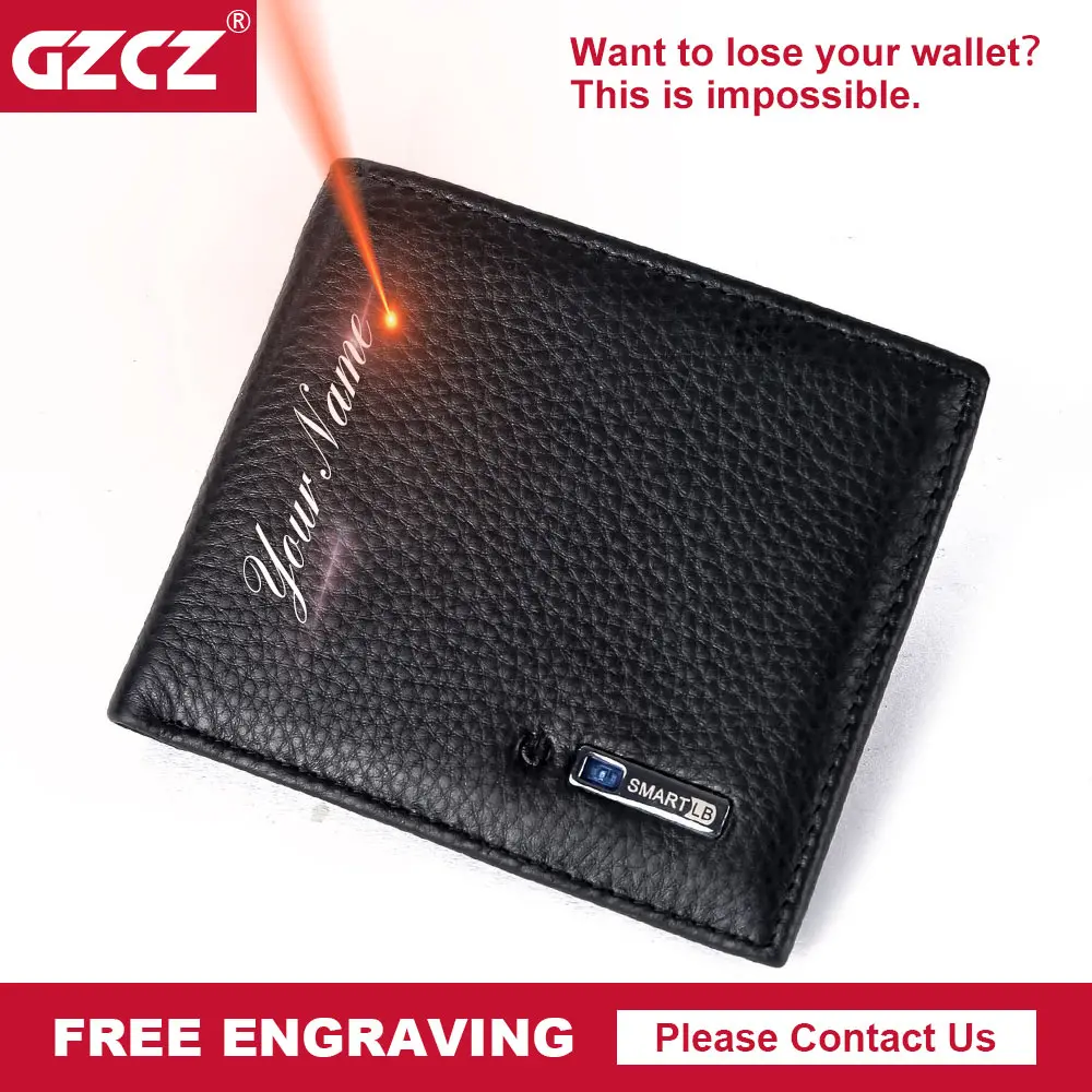 GZCZ Free Engraving Smart Wallet Men Genuine Leather High Quality Anti ...