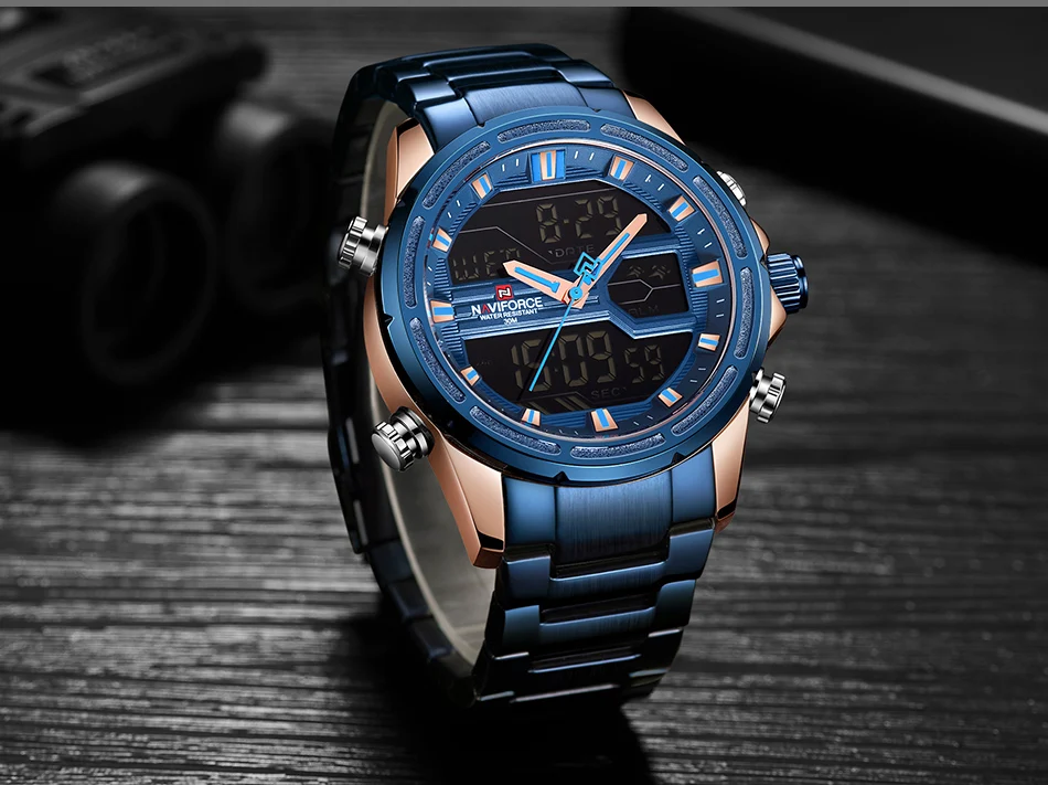 Relogio Masculino NAVIFORCE Модные мужские спортивные часы мужские кварцевые цифровые часы люксовый бренд полный стальной военный наручные часы