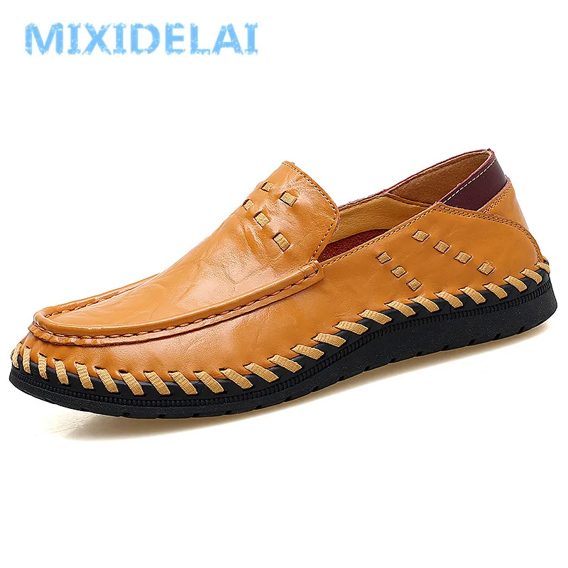 

MIXIDELAI Loafers Men Shoes Breathable Comfortable Genuine Leather Flats Spring Summer Fashion Casual Shoes Man Plus Size 38-47