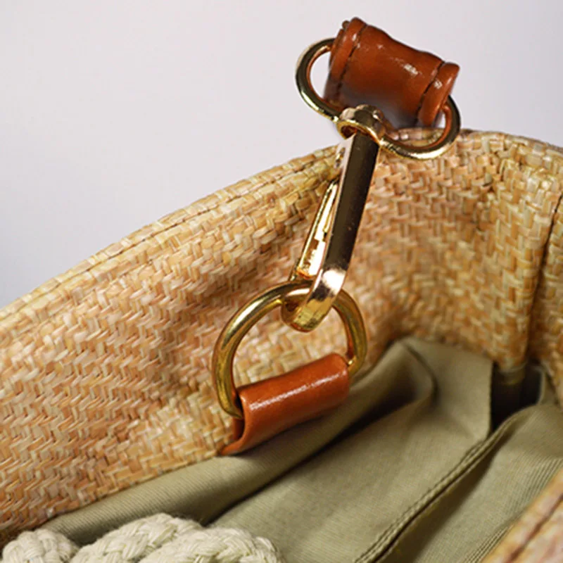 Fashion Women Hot Beach Straw Bags INS Popular Autumn Female Wooden Ring Weave Handbag Casual Lady Knitted Shoulder Bag SS3423 (10)