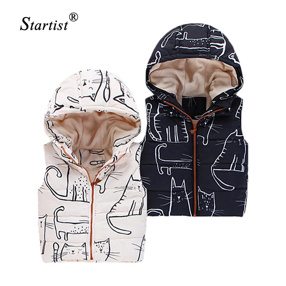 

Startist Girls Vest Lovely Cat Printed Kids Outerwear & Coats Spring Autumn Unisex Children Waistcoat Hooded Kids Boys Vest