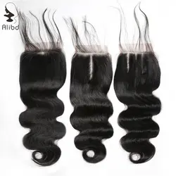 Alibd средства ухода за кожей волна бразильский натуральные волосы 4*4 синтетическое закрытие шнурка волос Бесплатная Средний три части