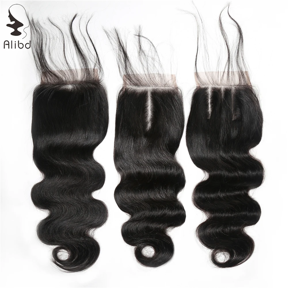 

Alibd Body Wave Brazilian Human Hair 4*4 Lace Closure Free Middle Three Part Remy Hair Closure Natural Color Weaving Closure