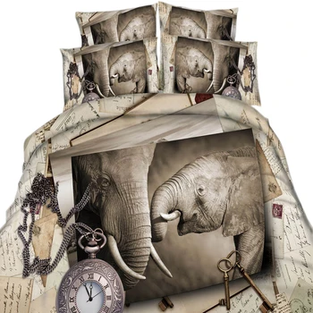 

Home Textiles Modern Gray Design 3d Elephant Pattern 100% Cotton Twin/Queen/King Size 3/4 Pieces High Quality Comforter Sets