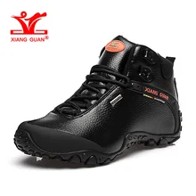 XIANGGUAN Man Hiking Shoes Hight Men Leather Trekking Boots Black Waterproof Sports Climbing Shoe Trend Outdoor Walking Sneakers