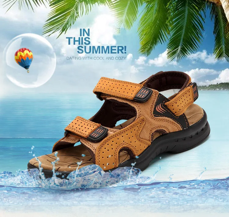 Из натуральной кожи новые модные летние дышащие мужские сандалии пляжная обувь Для мужчин повседневные обувь плюс размеры 39–44 RXM002