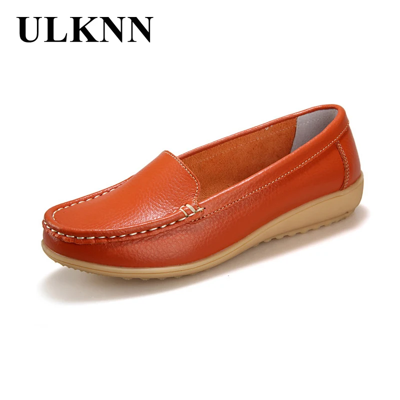 2018 New Women&#39;s Genuine Leather shoes Lady flat Leather Slip on Casual Loafers shoes Red White ...