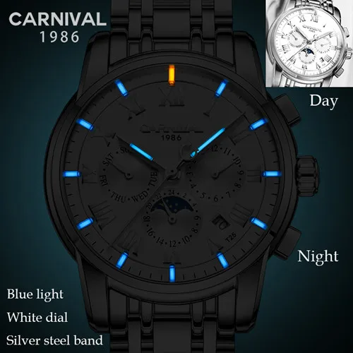 Карнавальный роскошный бренд Тритий T25 светящиеся военные часы Мужские АВТО механические сапфировые часы полностью стальные водонепроницаемые часы uhren - Цвет: White silver C8799