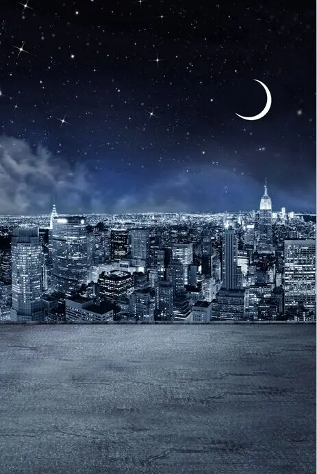 2823 18 De Réduction8x15ft Bleu Foncé Ciel Lune étoiles Centre Ville Paysage Urbain Nuit étoilée Personnalisé Photo Studio Arrière Plans Vinyle