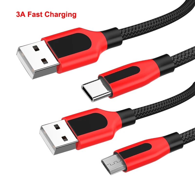 

3A Fast Charge USB 3.1 TYPE C Cable & Micro USB Braided Data Cord for Xiaomi mi 9 8 SE A1 6 6X Mix 2 5 5S Plus Redmi 4X 4A 5A
