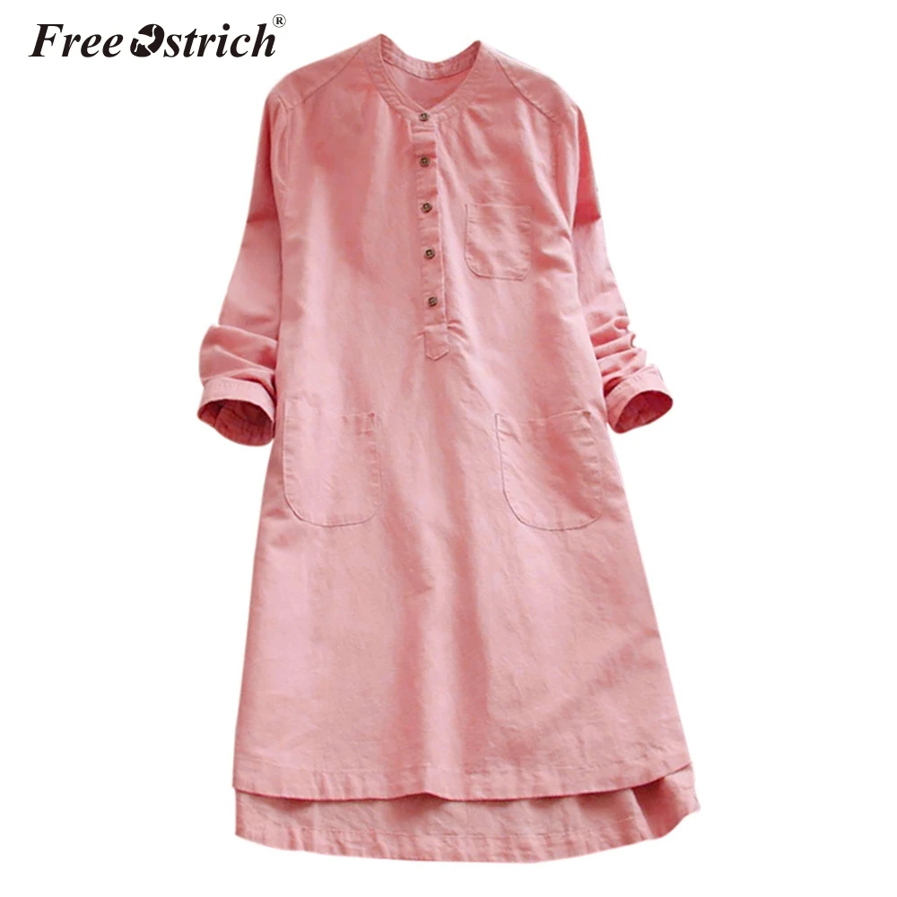 

Free Ostrich Women Casual Dresses Pockets Elegant Cowboy Fashion Women Feminino Lady Slim Shirt Dress N30
