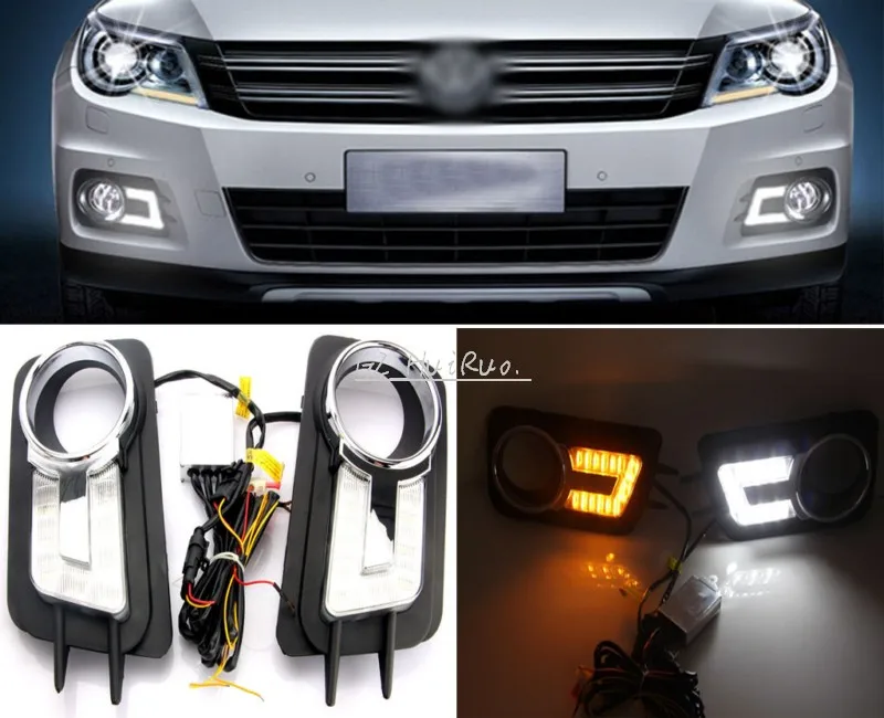 

DRL LED front end foglamp mask day running lights fog lights grills led turning signal lamps for Volkswagen /VW Tiguan 2010-2012