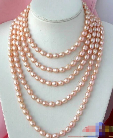 

DD Wholesale FREE SHIPPING >>>P1048 LONG 100" 10MM PINK RICE FW CULTURED PEARL NECKLACE